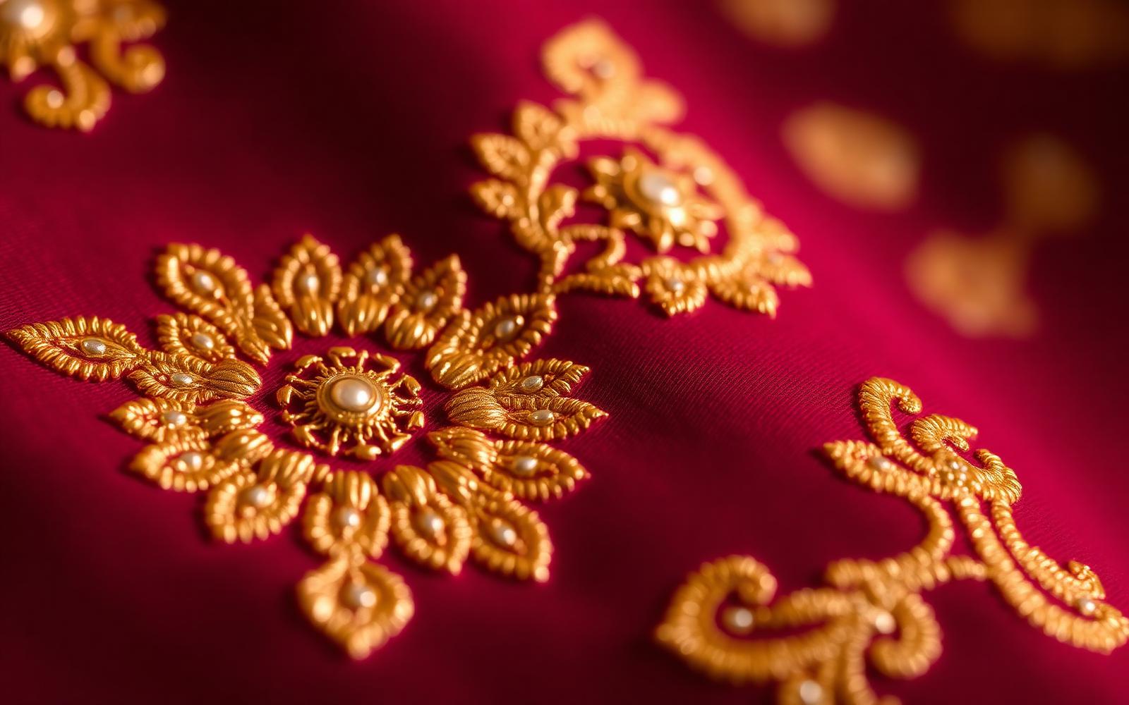 Detailed gold zardozi embroidery